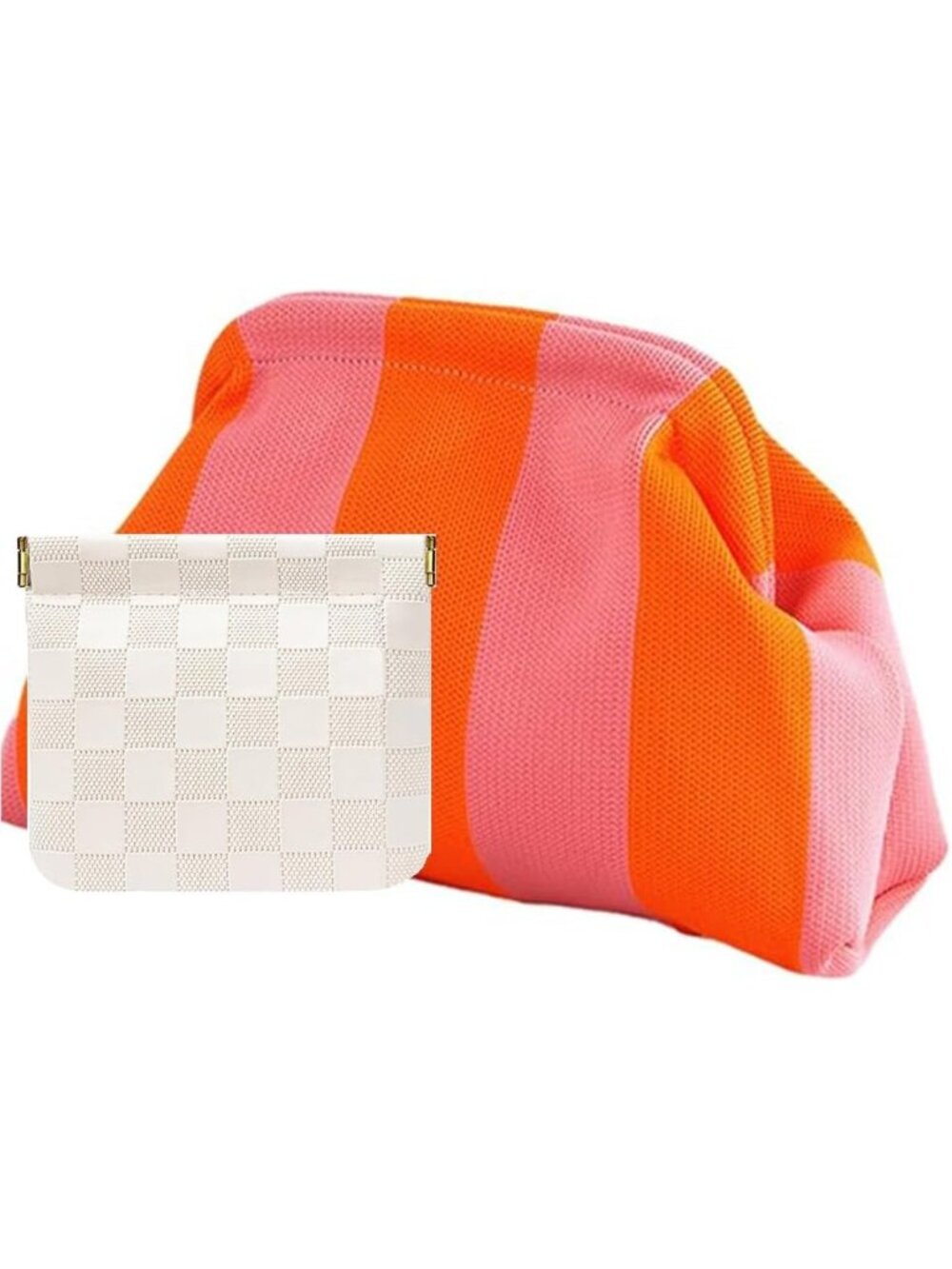 Woven Crochet Clutch Purse & Dumpling Cosmetic Bag - Striped Cloud Evening